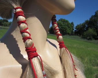 Leather Hair Wraps Ties  Bead Ponytail Holders Red Suede Beaded Braid Hair Extensions Bohemian Hair Styles Braid in  Z114