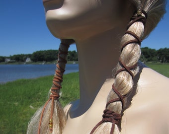 Braid in  Bohemian Hair Styles Leather Wraps & Ties Beaded Brown Leather Ponytail Holders Braid Wrap Braid ins sleeve cover Z114