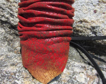 Leather Cuff Bracelet, Wrist Band, "Dragon Skin" Red Distressed leather Wrist Wrap Men's Ladies Dungeon Wear  L2001