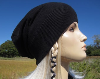 Cool Hats for Women Black Cashmere Slouchy Beanie Slouch Tam By Vacationhouse Hats Merino Cotton Blend A49