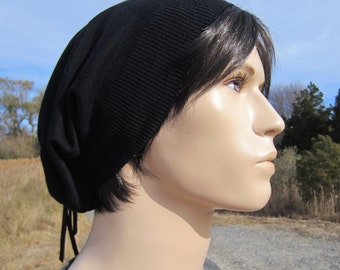 Basic Men's Slouchy Beanie Solid Black Hat Cashmere Cotton Knit Tam A49