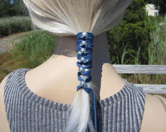 Hair accessories Leather Hair Wrap Ponytail Holder Ties with beads Bohemian Clothing Styles Beaded Hair Extensions Black Blue Braid in Z106