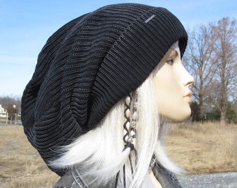 Skullcap Black Thermal Knit Top Beanie Hat Cotton Lightweight