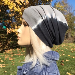 BOHO Clothing Women's Knit Hats Blue Dip Tie Dyed Slouch Beanies Lightweight Tie Back   A1788