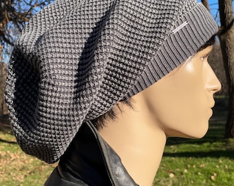 Distressed Cotton Knit Hat Post Apocalyptic Clothing Slouchy Beanie Oversized Men's Dread Tam Acid Washed Thick Bulky Baggy Beanie A1774