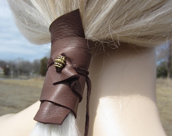 Haarsieraden paardenstaarthouder kralen haarband bruin echt leer wrap paardenstaart manchet BOHO stijl Z2010