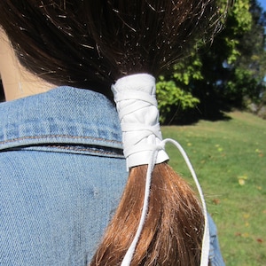 Ponytail Holder Hair Tie White  Leather Wrap Pony Tail Cuff Hair Jewelry Bohemian Clothing style Z1010