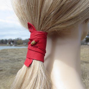 Ponytail Holder Beaded Hair Tie Red Leather Wrap Pony Tail Cuff Bohemian Hair Jewelry Z2010 image 7