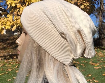 Thermal Knit Slouchy Beanie Hat Winter Slouch Cap Olive Green, Ivory, Black Distressed Acid Washed 100 COTTON VacationHouse Hats A1802