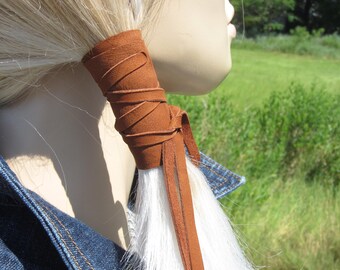 Brown Leather Hair Wrap Ponytail Holder Suede Tie Hair Jewelry BOHO Bohemian Resort  Wear Z1010