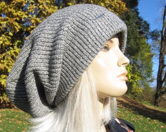 Knit Hat Women's Slouchy Dreadlock Tam Beanie Gray Extra Long Warm Winter Baggy Dread  A1994