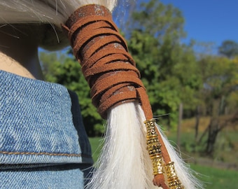 Paardenstaart houder haar stropdas bruin lederen Paisley gedrukte wrap pony staart manchet haar juwelen Z1010