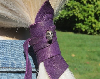 Ponytail Holder Hair Tie Purple Leather Beaded Hair Wrap Pony Tail Cuff Bohemian Hair Jewelry Z2010