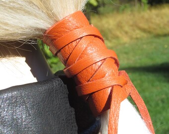 Leather hair Wrap Ponytail Holder Hair Tie Orange Pony Tail Cuff Hair Jewelry BOHO clothing styles Z1010