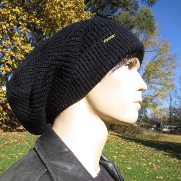 Extra lange Rücken Tam große dicke schwarze Männer stricken solid schwarz oder grau Slouch Beanie Boho Stil Slouchy Hut Baggy Winter Beanies A1296