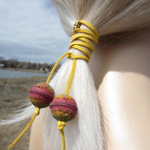 Hand Painted Leather Bead Hair Wraps Bohemian Clothing Ponytial Holders Tie Dye Hippy Hair Jewelry Accessories Yellow Tops Z1062