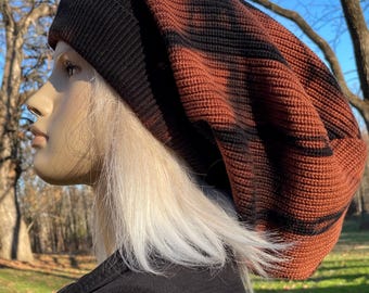 Post Apocalyptic Clothing Oversized Slouch Tam Hat Black Distressed Washed Thick Bulky Chunky Big Baggy Beanie A4094