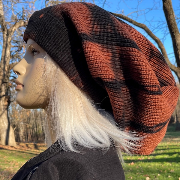 Post Apocalyptic Clothing Oversized Slouch Tam Hat Black Distressed Washed Thick Bulky Chunky Big Baggy Beanie A4094