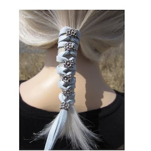 Hair Accessories Leather Hair Ties, Beaded Wraps Bohemian Clothing Ponytail Holders Braid in Blue Gray Braid in Z106