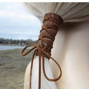 Ponytail Holder Hair Tie Brown Paisley Printed Leather Wrap Pony Tail Cuff Hair Jewelry Z1010