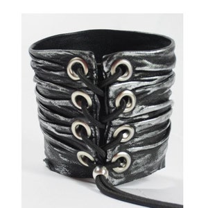 Black Leather Cuff Bracelet Wristband Handcrafted Jewelry Men's & Women's Crinkle Crushed Leather Wide Bracelet L2001