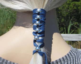 Hair accessories Genuine Leather Hair Wrap Ponytail Holder Ties beads Bohemian Clothing Style Beaded Hair Extension Black Blue Braid in Z106