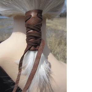 Ponytail Holder Hair Tie Brown Leather Hair Wrap Pony Tail Cuff Hair Jewelry Braid Cover Z1010