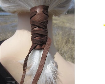 Ponytail Holder Hair Tie Brown Leather Hair Wrap Pony Tail Cuff Hair Jewelry Braid Cover Z1010