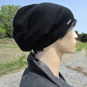 Basic Black Beanie No Words, Men&#39;s Lightweight Hats Summer Slouchy Beanie Plain Cotton Knit Slouch Tam A1999