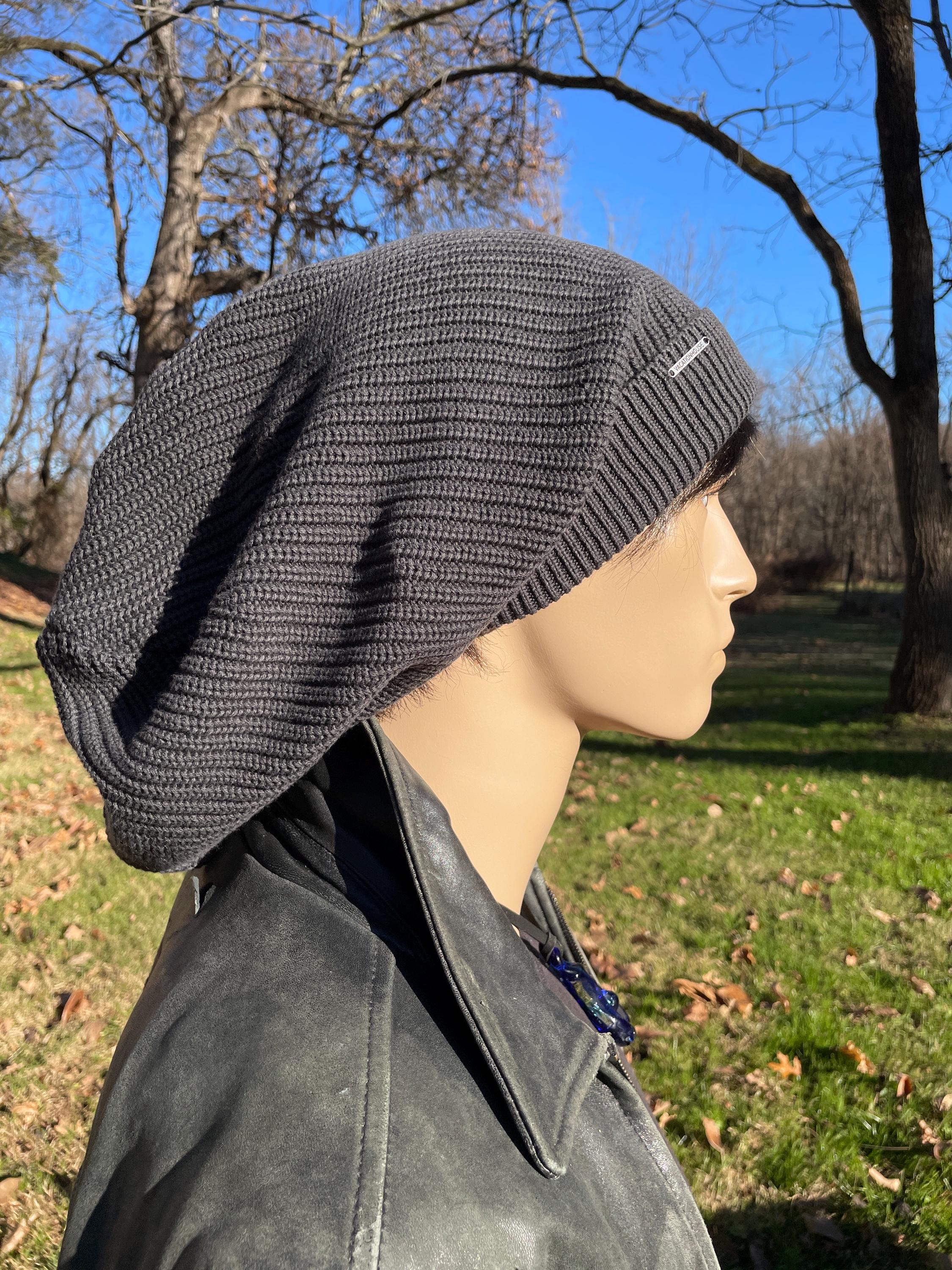 Men's Knit Hat Oversized Slouch Dread Tam Hat Charcoal Gray
