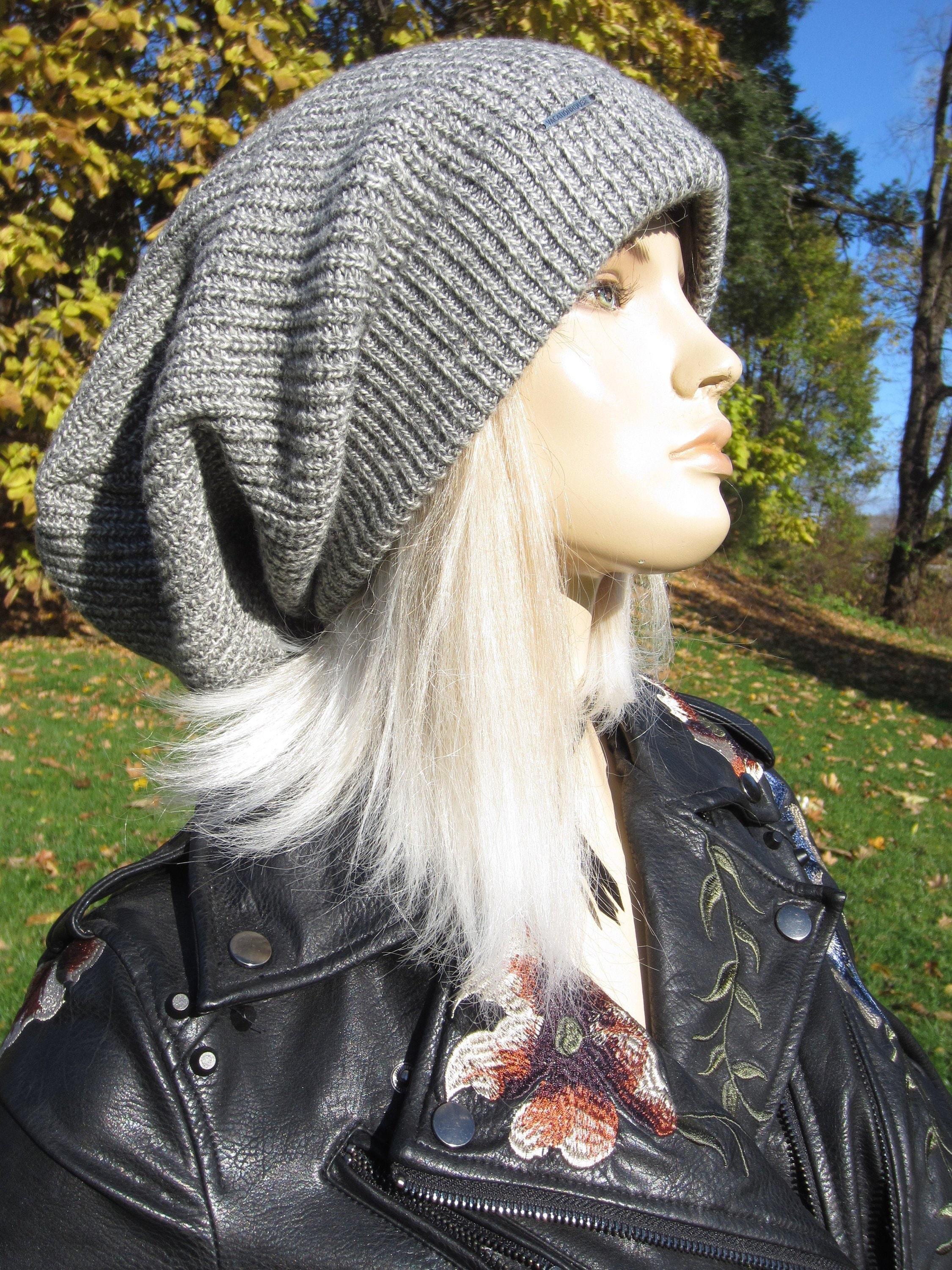 Knit Hat Women's Slouchy Dreadlock Tam Beanie Gray Extra Long Warm
