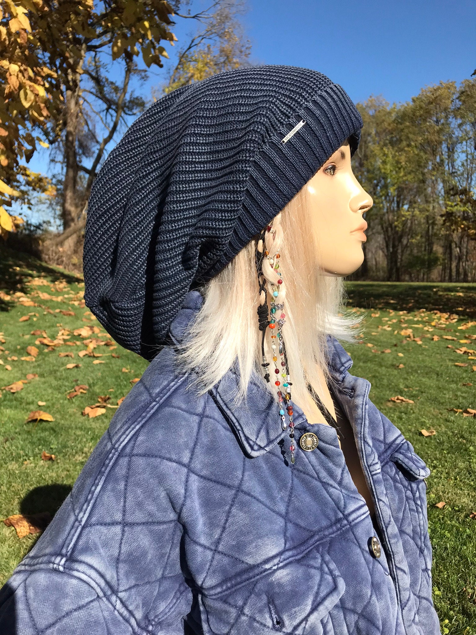 Post Apocalyptic Clothing Oversized Slouch Tam Hat Denim Blue or
