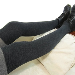 Cashmere Leg Warmers Thigh High Socks Gray Over the Knee Socks Boot Sock Charcoal Grey Cotton wool Blend A928