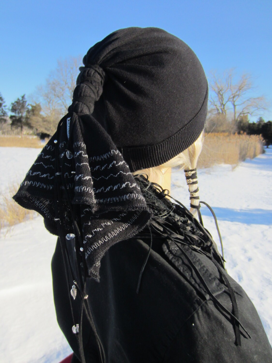 Cap Knit Beanie Hat Leather Wrap 