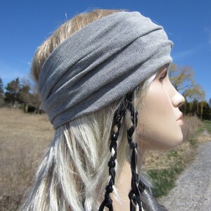 Hipster Hair Wrap Headband Yoga Turban Cotton Light Gray Cloud Women's Wide Knit Hair Band A1149 image 2