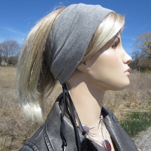 Hipster Hair Wrap Headband Yoga Turban Cotton Light Gray Cloud Women's Wide Knit Hair Band A1149 image 4