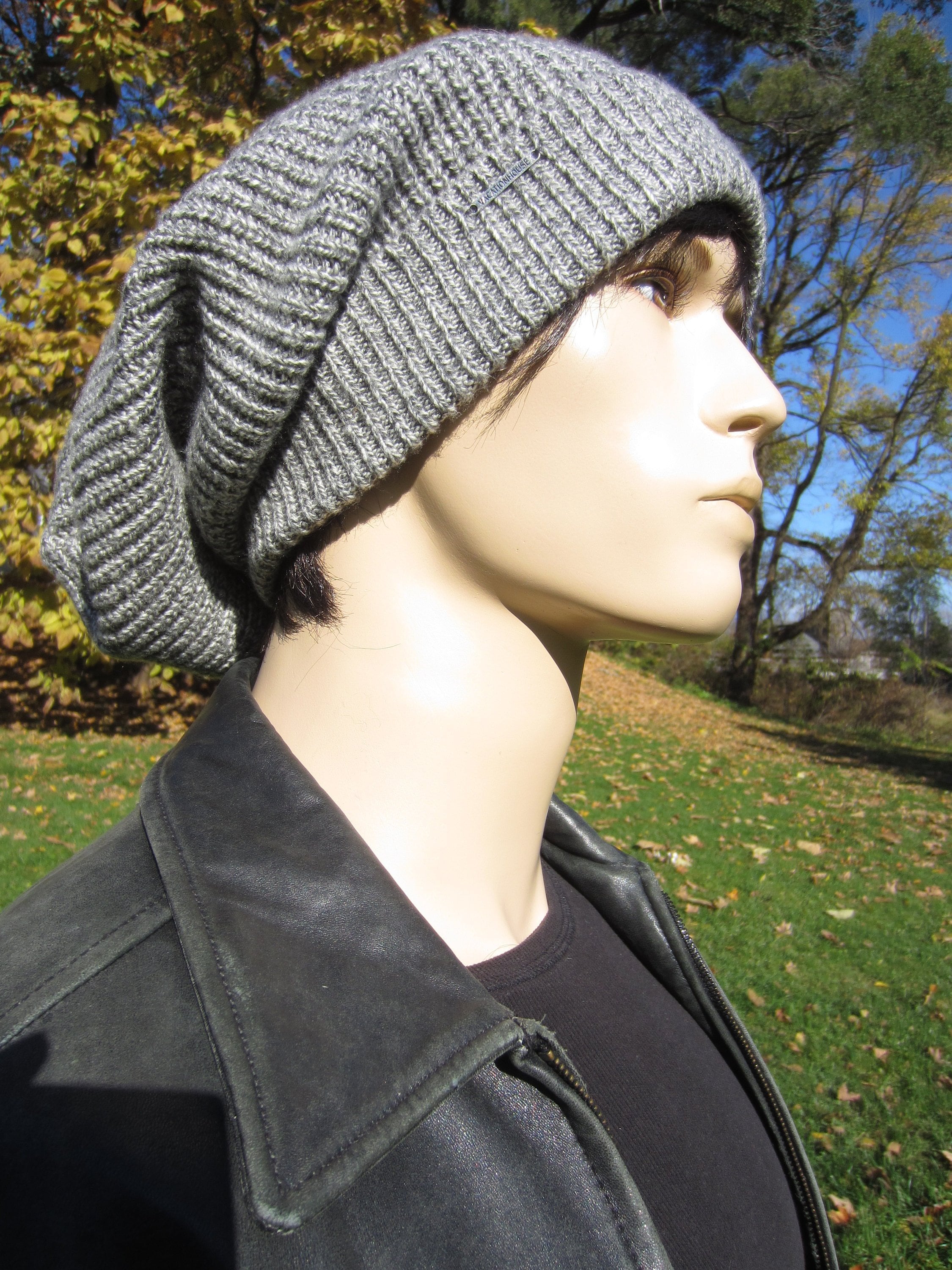 Slouchy Hat Wool Winter Beanie Bulky Thick Oversized Tam Big Cuff