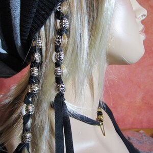 2 Flower Hair Extensions Ponytail Holders Black Leather Hair Wraps You Choose Colors  Z106