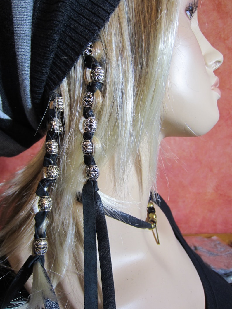 2 Flower Hair Extensions Ponytail Holders Black Leather Hair Etsy