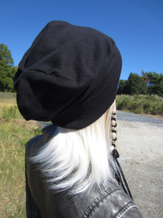 New Custom Designed Black Cashmere Blend Slouchy Pom Beanie with Elephant. designsbytobi | Accessories | New Custom Designed Black  main image 3