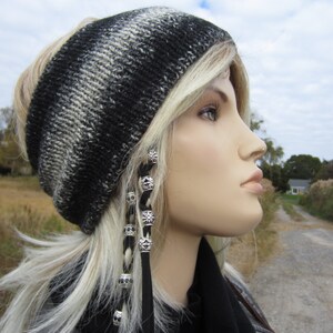 Ear Head Warmers Wool Headband Hairband Muff, Warm Black OMBRE Striped Ski Snow Tube Hat A1037 image 4