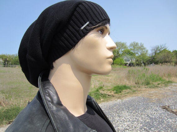 Men's Black Beanie Warm Winter Hat Slouchy Tam Thick Knit Baggy