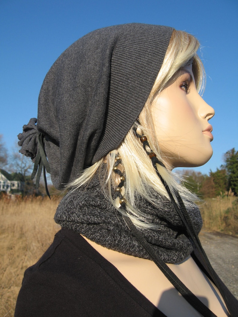 Woven Cotton Slouch Beanie Hat Charcoal