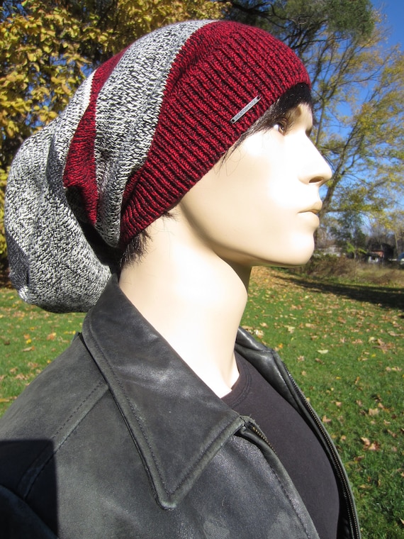 Long Striped Dread Tam Slouchy Beanie 