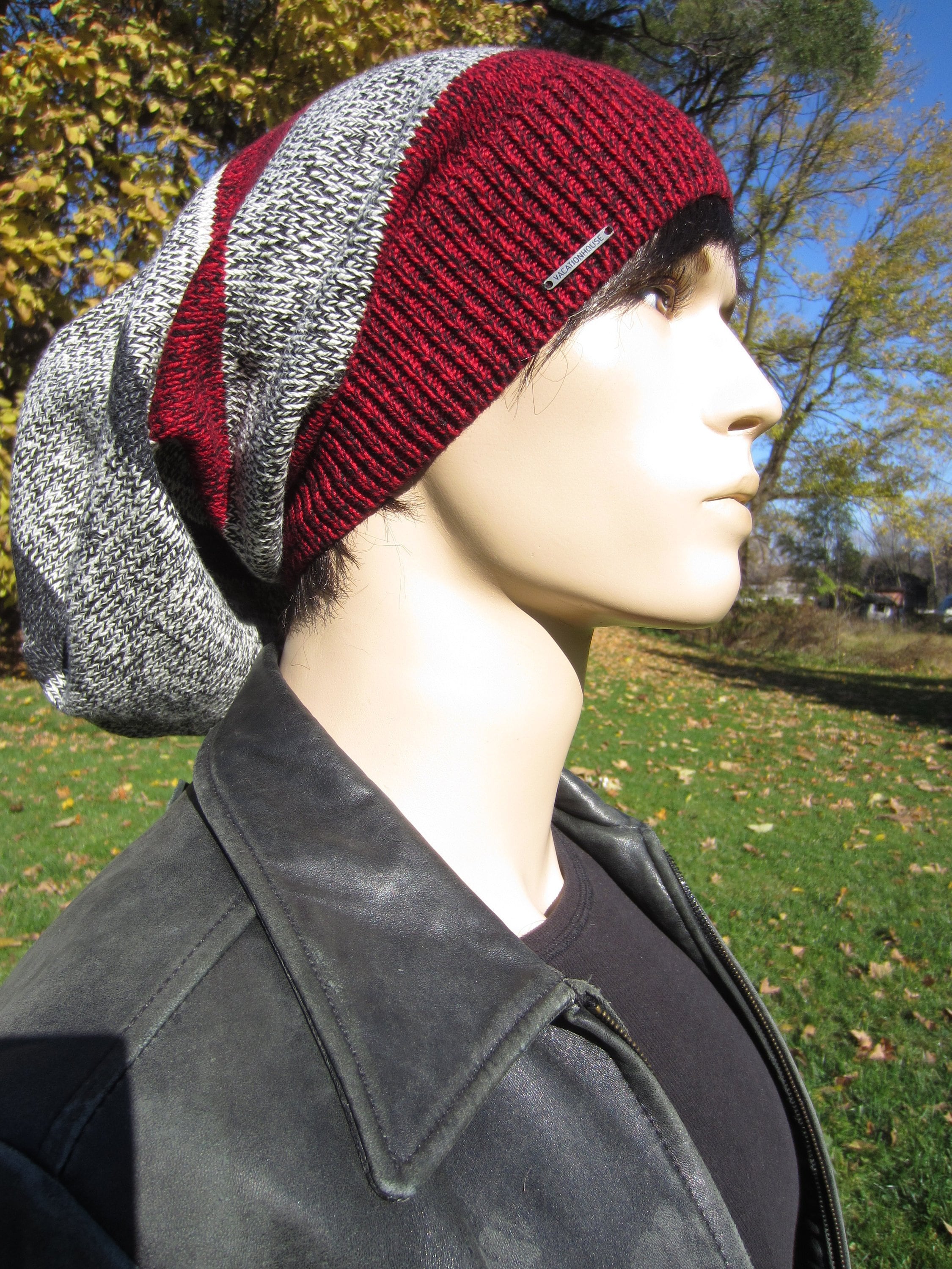 Long Striped Dread Tam Slouchy Beanie 