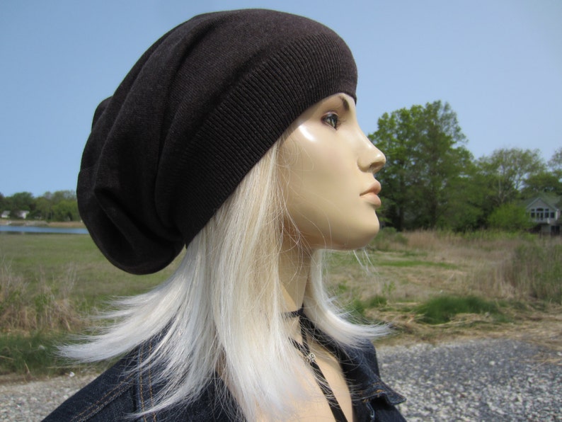 Cashmere Beret Slouch Beanie Brown Knit Hat Woman's Slouch Tam 100% Pure Cashmere in 6 Colors A1717 image 1