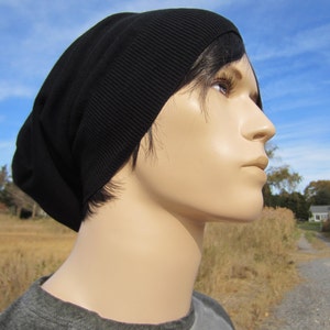 Black Slouchy Beanies Men Slouch Beanie Tams Lightweight Combed Cotton Knit A1385