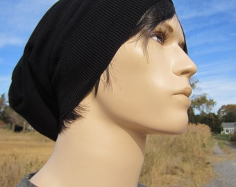 Black Slouchy Beanies Men Slouch Beanie Tams Lightweight Combed Cotton Knit A1385