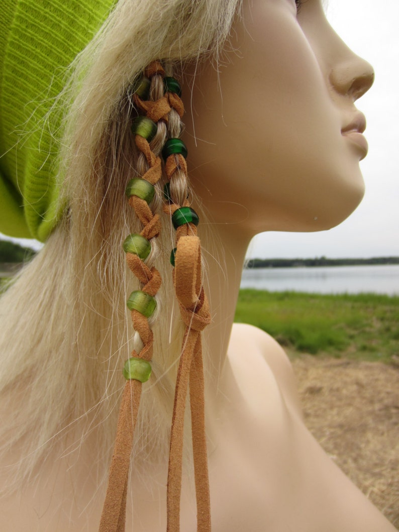 Leather Hair Ties Wraps Ponytail Holders Beaded Extensions Etsy