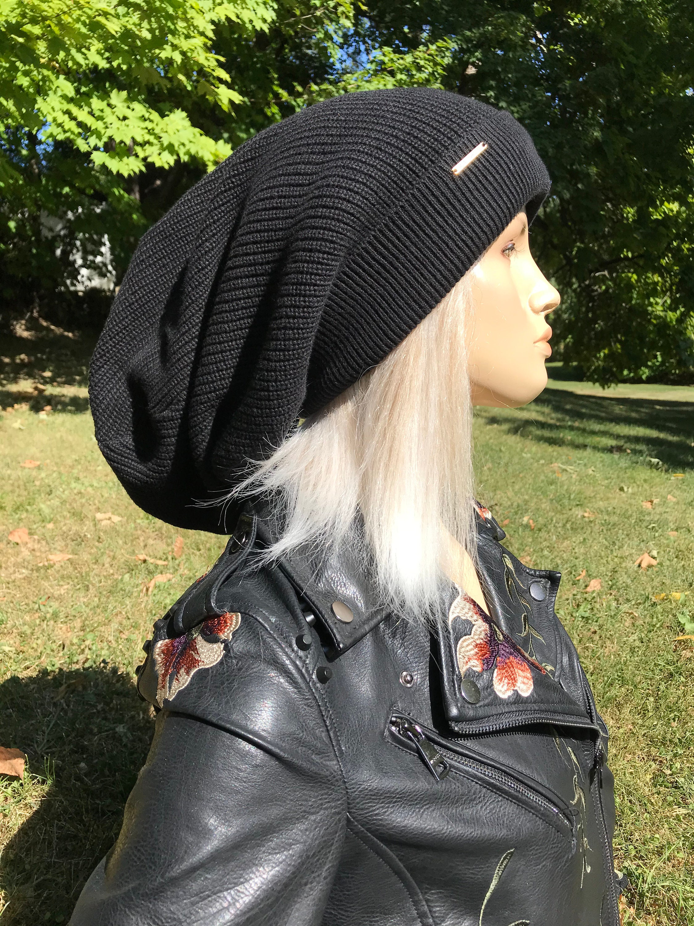 Thick Slouch Tam Hat Black or Acid Washed Extra Long - Etsy Canada